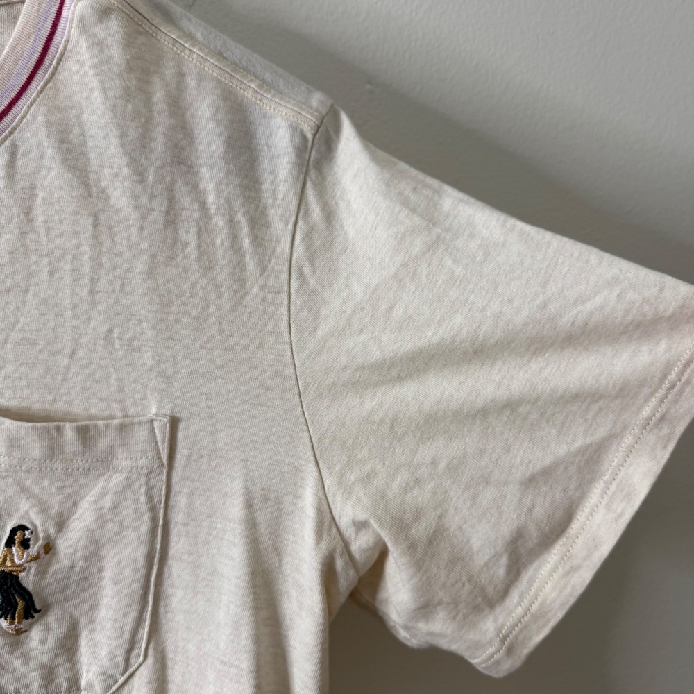 Stance Butter Blend womens Medium Cream Hula Girl Embroidered Pocket T-Shirt - Picture 6 of 9